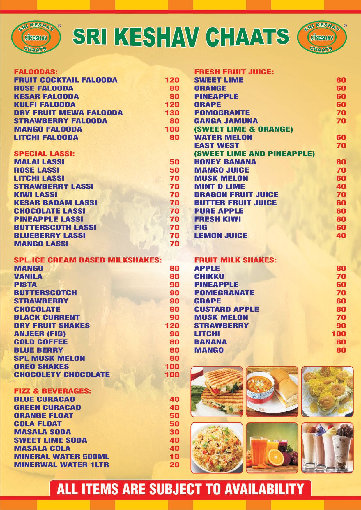 Sri Keshav Chats, Madipakkam Menu